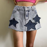 Gewaschener Jeansrock mit Sternen-Patch